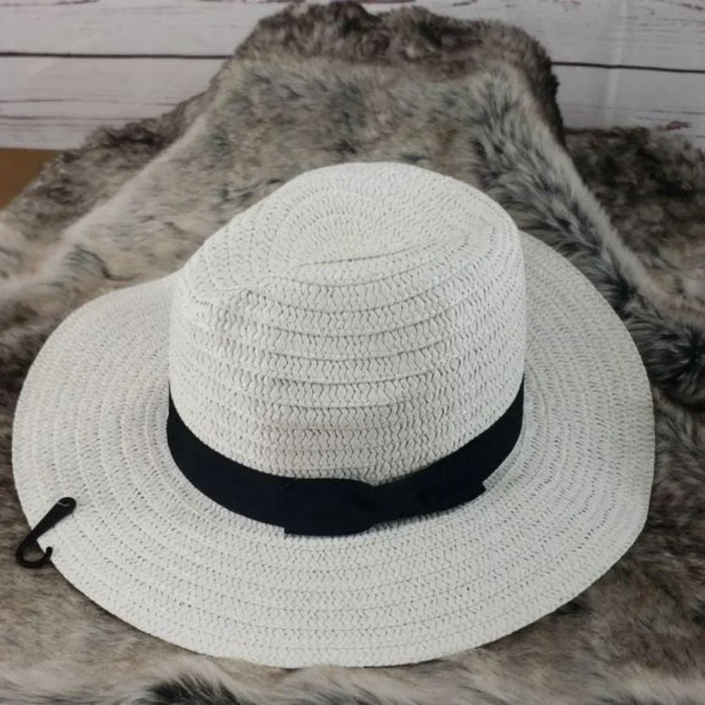 White Panama‎ Sun Beach Hat black Ribbon foldable